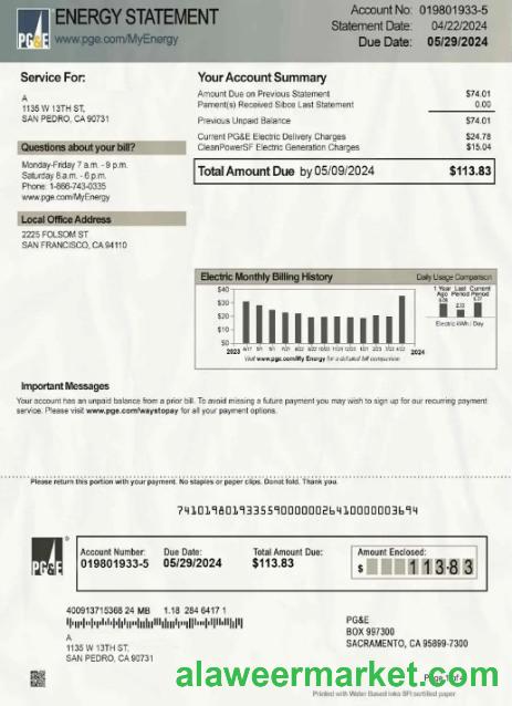Canada PG&E energy bill in PSD format